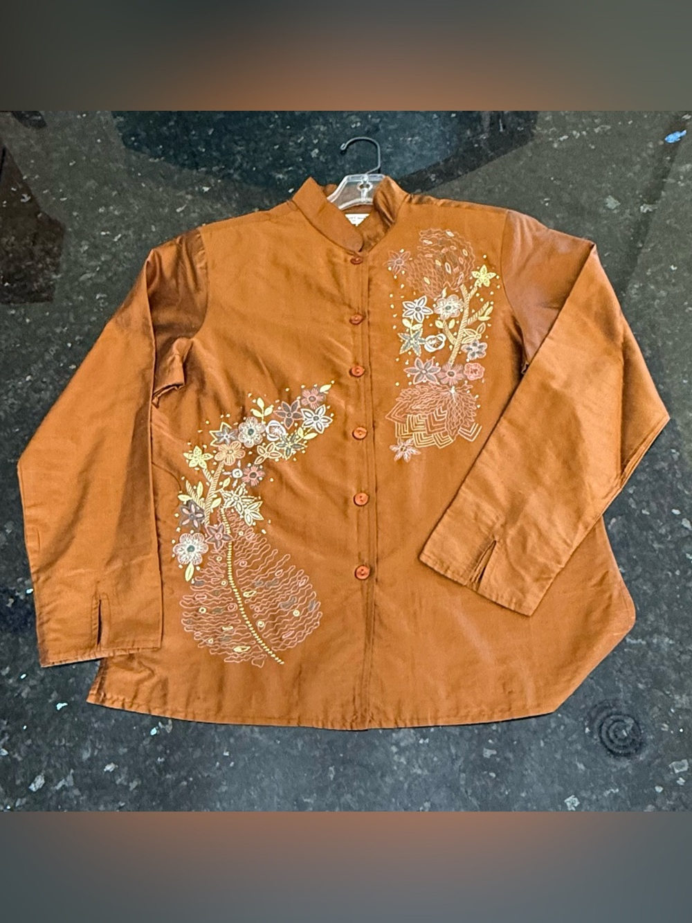 Coldwater Creek Women Small Gold Bronze Jacket Floral Embroidered 100% Silk